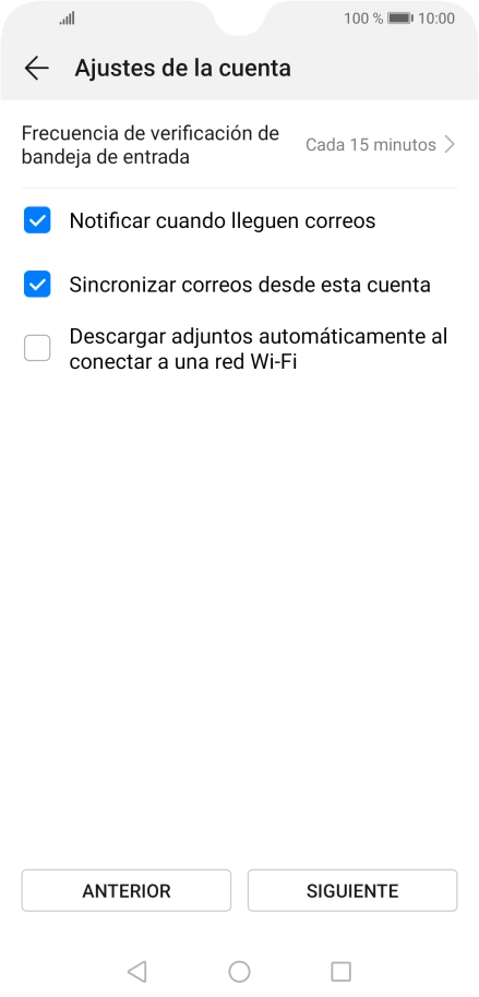 Pulsa Frecuencia de verificación de bandeja de entrada.