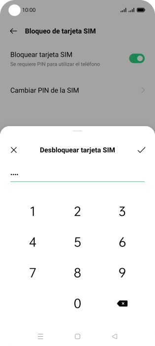 Introduce el código PIN y pulsa el icono de aceptar.