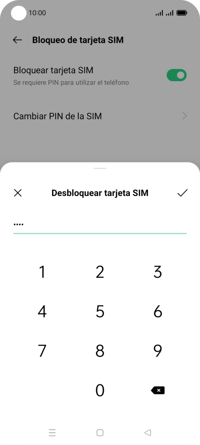 Introduce el código PIN y pulsa el icono de aceptar.