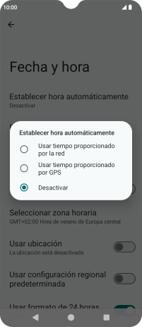 Pulsa Usar tiempo proporcionado por la red para activar la función.