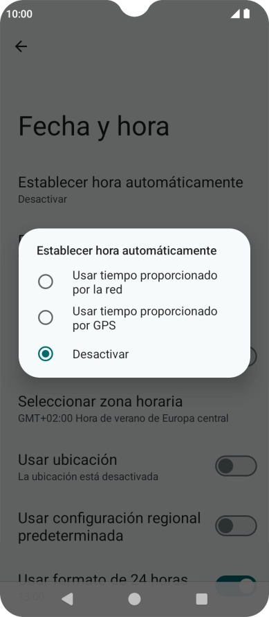 Pulsa Usar tiempo proporcionado por la red para activar la función.