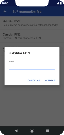 Introduce el código PIN2 y pulsa ACEPTAR.