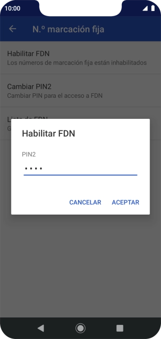 Introduce el código PIN2 y pulsa ACEPTAR.
