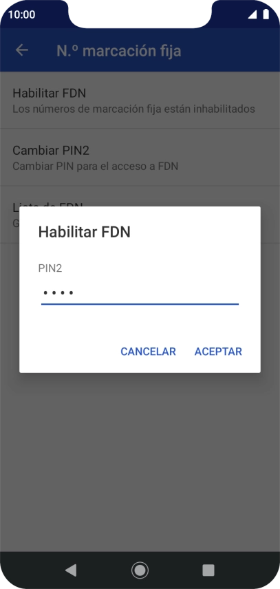 Introduce el código PIN2 y pulsa ACEPTAR.