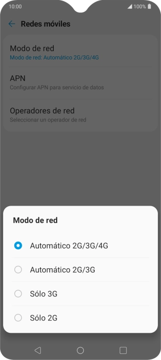 Pulsa el tipo de red deseado.
