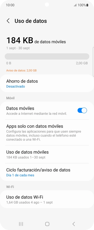 El consumo total de datos se visualiza ahora en la pantalla.