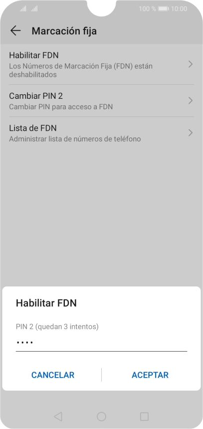 Introduce el código PIN2 y pulsa ACEPTAR.