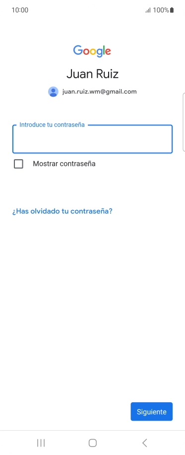 Pulsa Introduce tu contraseña e introduce la contraseña de tu cuenta de Google.