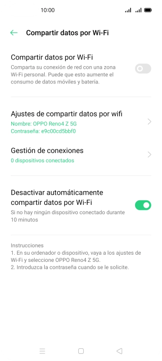 Pulsa Ajustes de compartir datos por wifi.