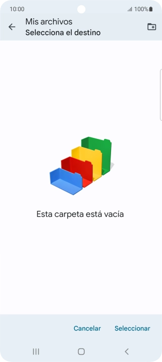 Si deseas crear una nueva carpeta, pulsa el icono de nueva carpeta y sigue las indicaciones de la pantalla para crearla.