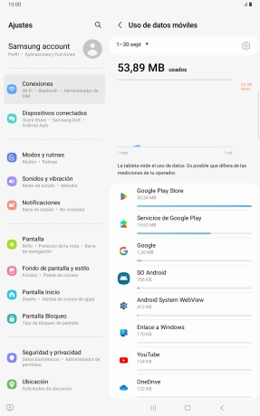 El consumo de datos por cada aplicación aparece bajo el nombre de la aplicación.