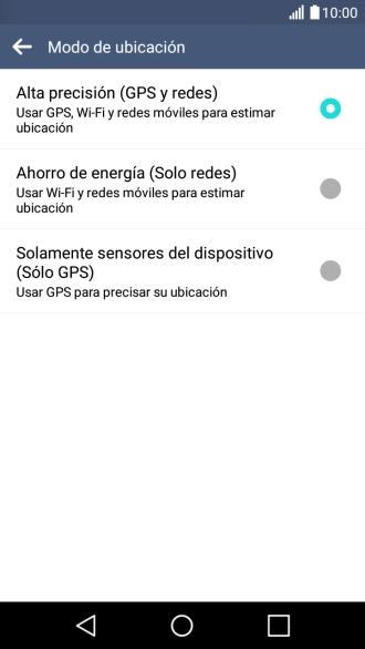 Si seleccionas Alta precisión (GPS y redes), el teléfono podrá encontrar tu posición exacta con ayuda de los satélites GPS, la red móvil y una red wifi cercana.