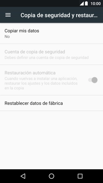 Pulsa Restablecer datos de fábrica.