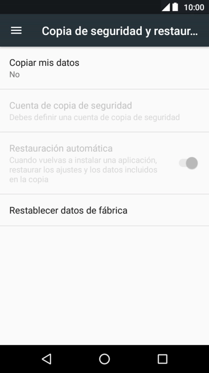 Pulsa Restablecer datos de fábrica.