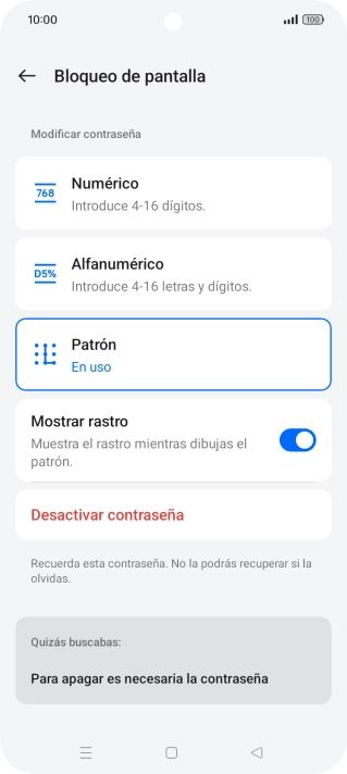 Pulsa Desactivar contraseña.