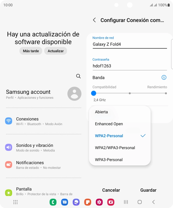 Pulsa WPA3-Personal para proteger la conexión wifi con una contraseña.