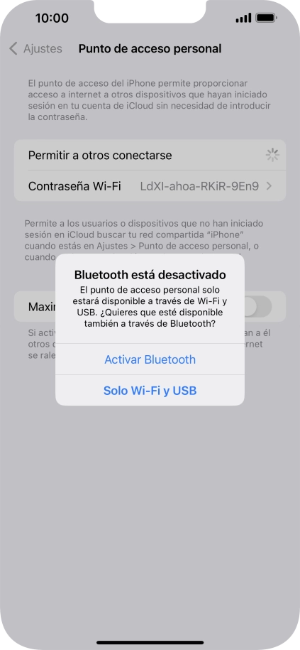 Si la función de wifi está activada, pulsa Solo Wi-Fi y USB.