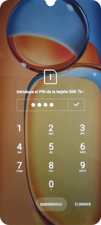 Si es necesario desbloquear la tarjeta SIM, introduce el código PIN y pulsa el icono de aceptar.