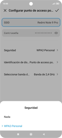 Pulsa WPA2-Personal para proteger la conexión wifi con una contraseña.