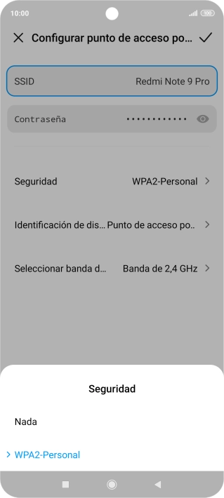 Pulsa WPA2-Personal para proteger la conexión wifi con una contraseña.