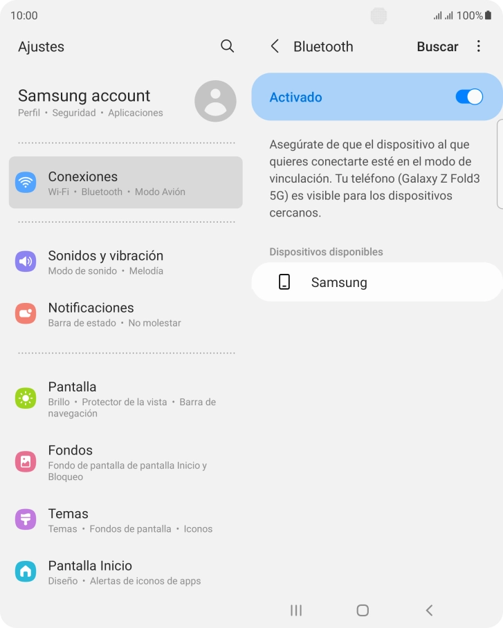 Pulsa el dispositivo Bluetooth deseado y sigue las indicaciones de la pantalla para vincular el dispositivo al teléfono.