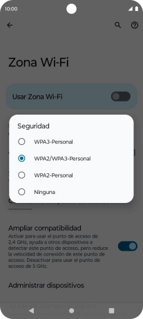 Pulsa WPA3-Personal para proteger la conexión wifi con una contraseña.