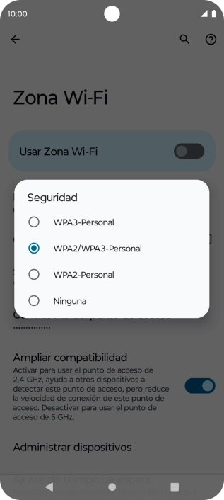 Pulsa WPA3-Personal para proteger la conexión wifi con una contraseña.