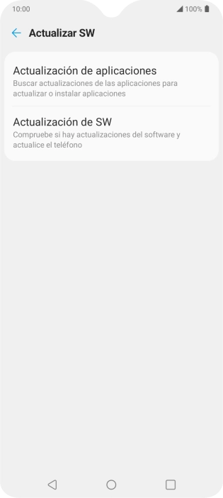 Pulsa Actualización de SW. Si hay una versión de software nueva disponible, aparecerá ahora en la pantalla. Sigue las indicaciones de la pantalla para actualizar el software del teléfono.