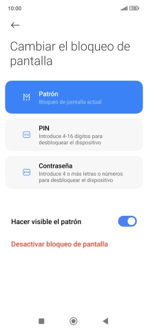 Pulsa Desactivar bloqueo de pantalla e introduce el código de seguridad extra que has creado anteriormente.