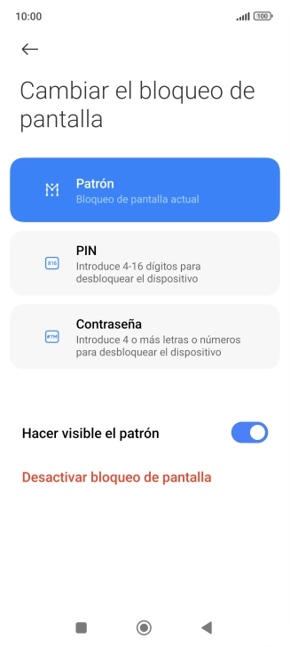 Pulsa Desactivar bloqueo de pantalla e introduce el código de seguridad extra que has creado anteriormente.