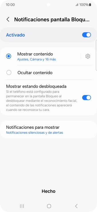 Pulsa los ajustes deseados para activarlos o desactivarlos.