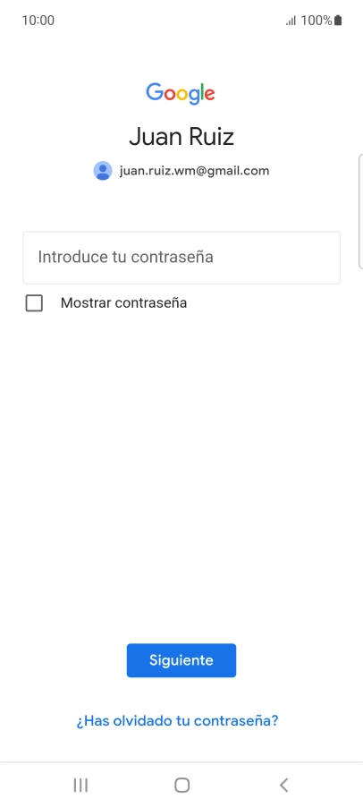 Pulsa Introduce tu contraseña e introduce la contraseña de tu cuenta de Google.
