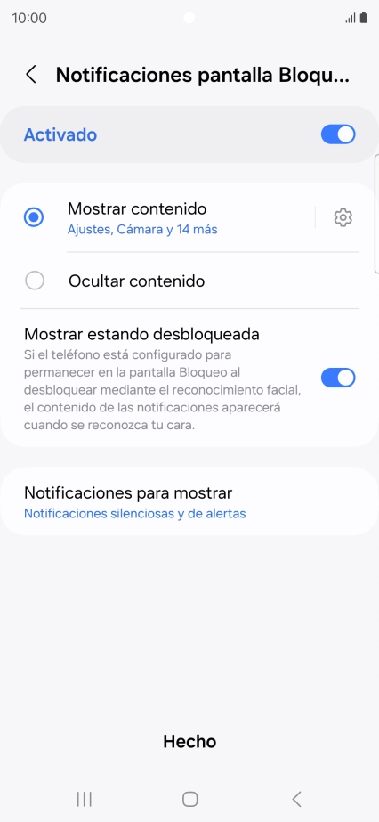 Pulsa los ajustes deseados para activarlos o desactivarlos.