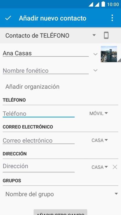 Pulsa Teléfono e introduce el número de teléfono.