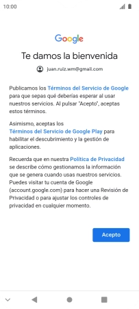 Pulsa Acepto y sigue las indicaciones de la pantalla para seleccionar los ajustes de tu cuenta de Google.