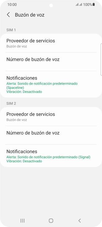 Pulsa Número de buzón de voz bajo la tarjeta SIM deseada.