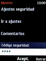 Introduce el código de seguridad del teléfono (el código predeterminado es 12345) y pulsa la tecla de navegación. Espera unos instantes mientras el teléfono restablece la configuración predeterminada.