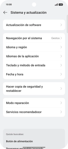 Pulsa Actualización de software. Si hay una versión de software nueva disponible, aparecerá ahora en la pantalla. Sigue las indicaciones de la pantalla para actualizar el software del teléfono.