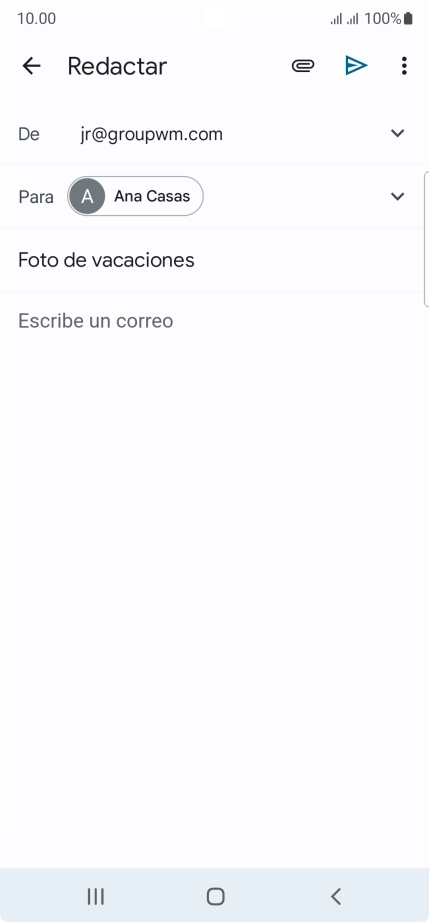 Pulsa en el campo de escritura  y escribe el texto del correo electrónico.