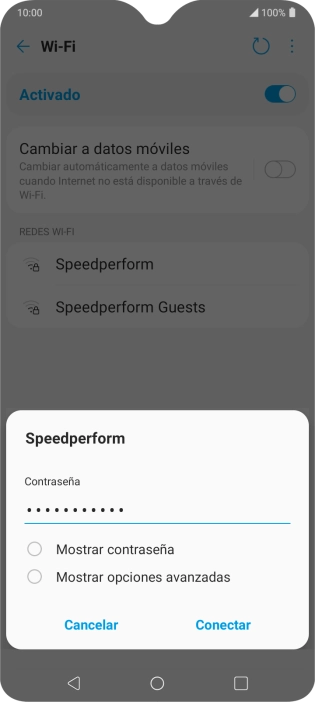 Introduce la contraseña de la red wifi y pulsa Conectar.