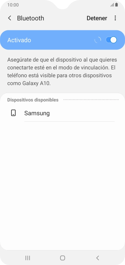 Pulsa el dispositivo Bluetooth deseado y sigue las indicaciones de la pantalla para vincular el dispositivo al teléfono.