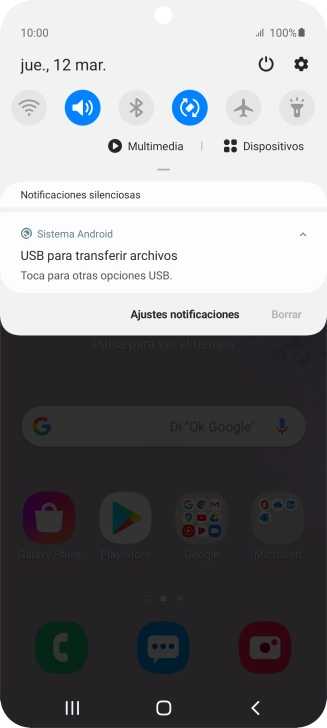 Pulsa Toca para otras opciones USB..
