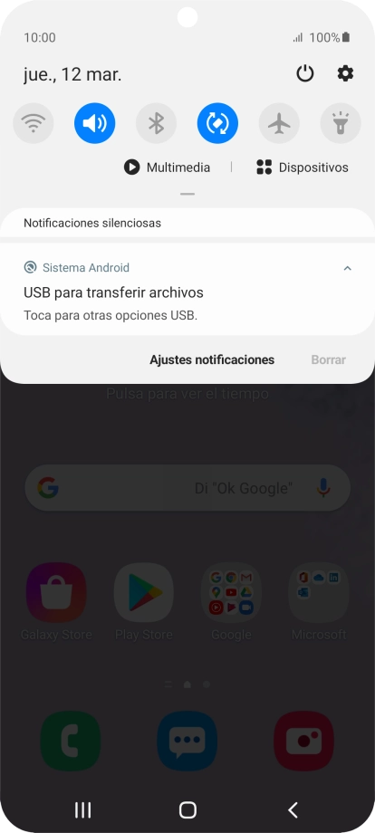 Pulsa Toca para otras opciones USB..