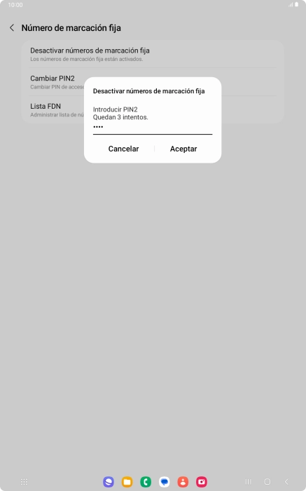 Introduce el código PIN2 y pulsa Aceptar.