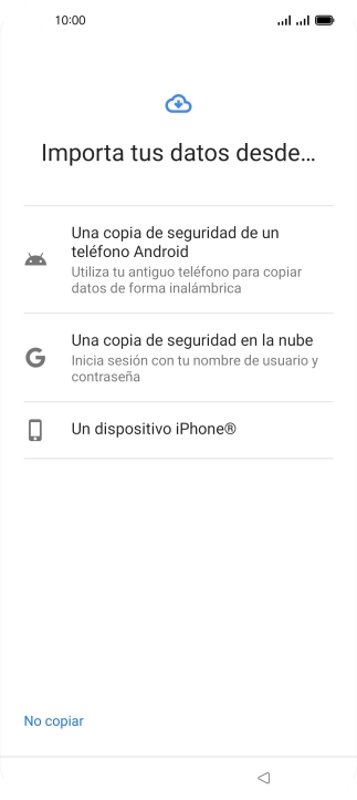 Pulsa el ajuste deseado y sigue las instrucciones de la pantalla para transferir el contenido del otro teléfono.