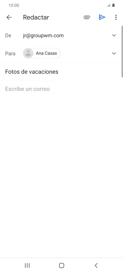 Pulsa en el campo de escritura  y escribe el texto del correo electrónico.