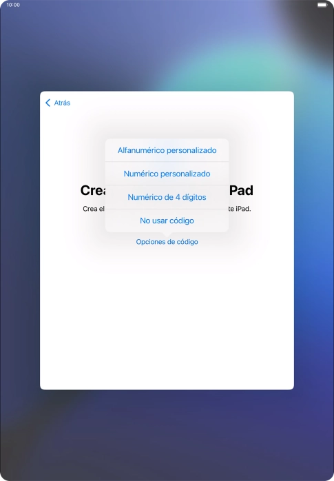 Sigue las indicaciones de la pantalla para activar el uso del código de seguridad o pulsa No usar código.