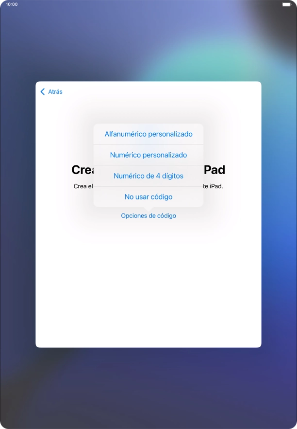 Sigue las indicaciones de la pantalla para activar el uso del código de seguridad o pulsa No usar código.