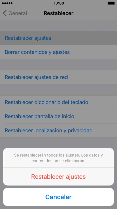 Pulsa Restablecer ajustes.
