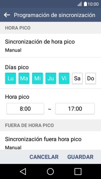 Pulsa Sincronización de hora pico.